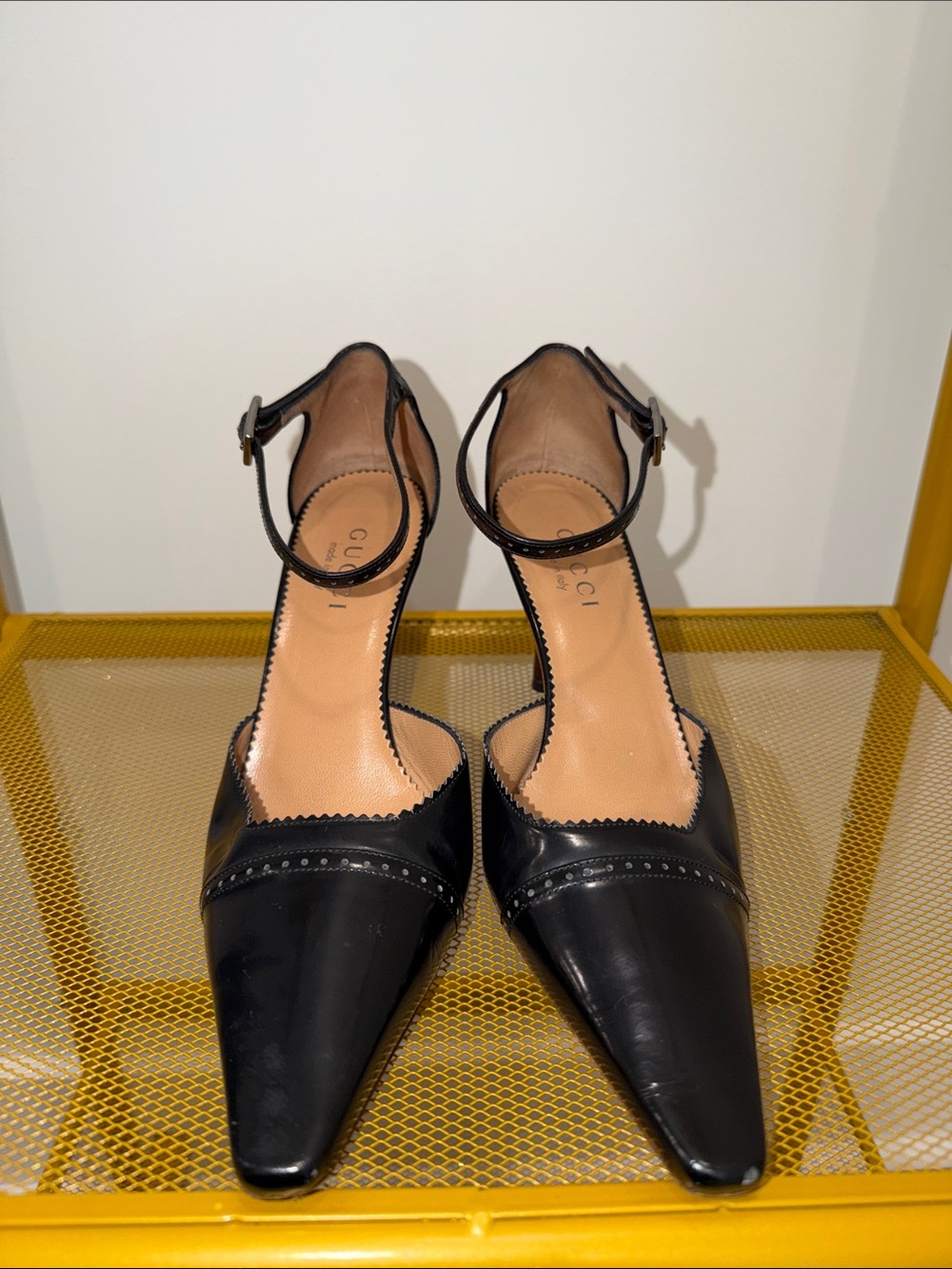 Gucci Black Pointed Toe Ankle-Strap Pumps